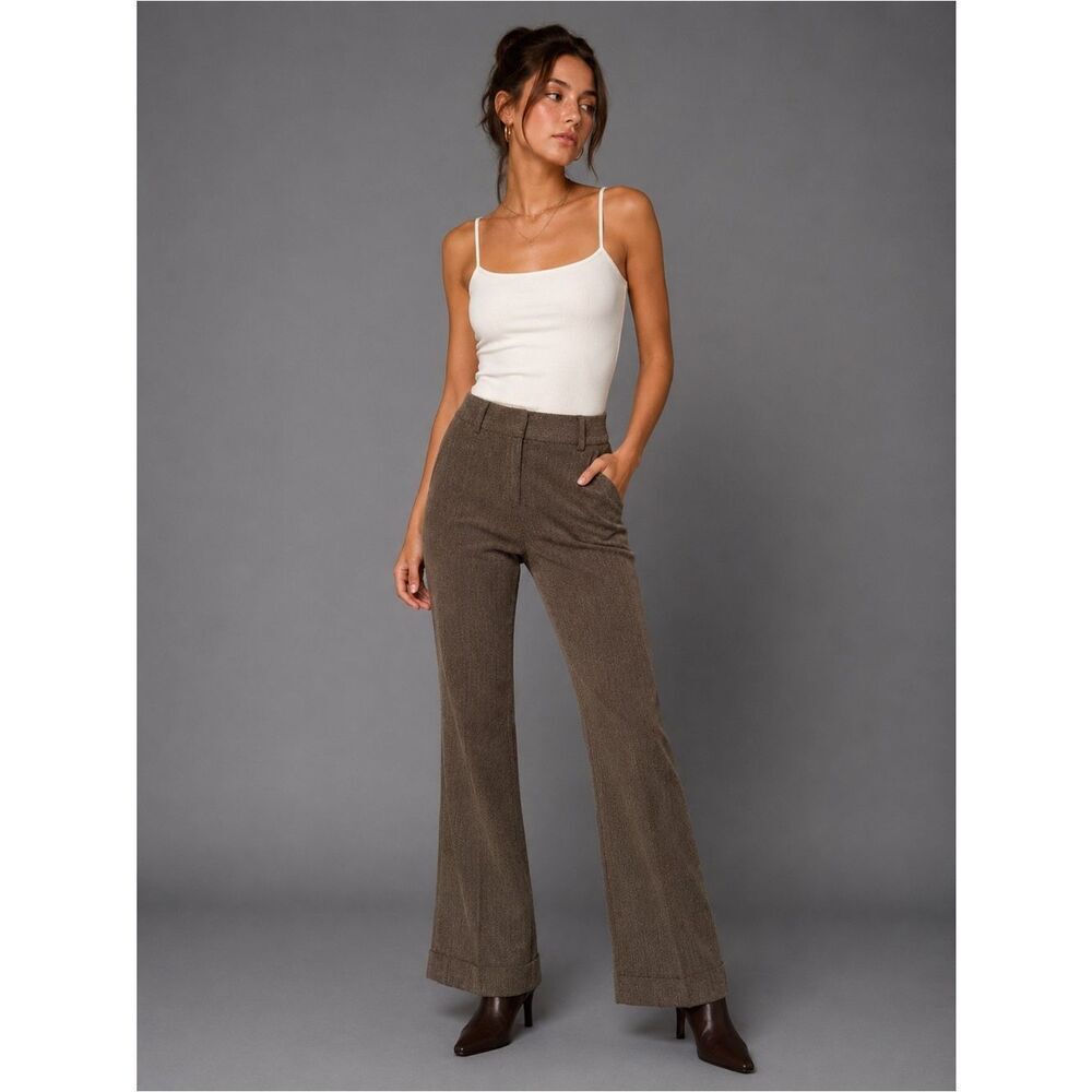 Apt. 9 Solid Brown Stripped Flared Dress Pants with Belt Loops Pockets petite 4